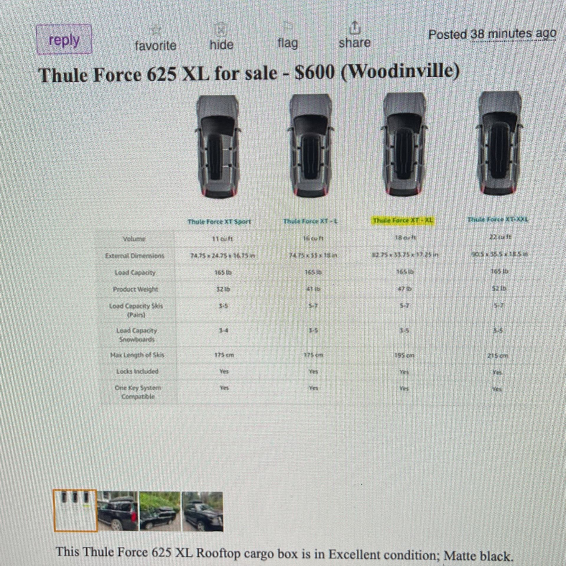 Thule Force 625 XL for Sale $600 OBO