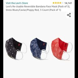 Levi's Re-Usable Reversible Bandana Face Mask (Pack of 3), size L