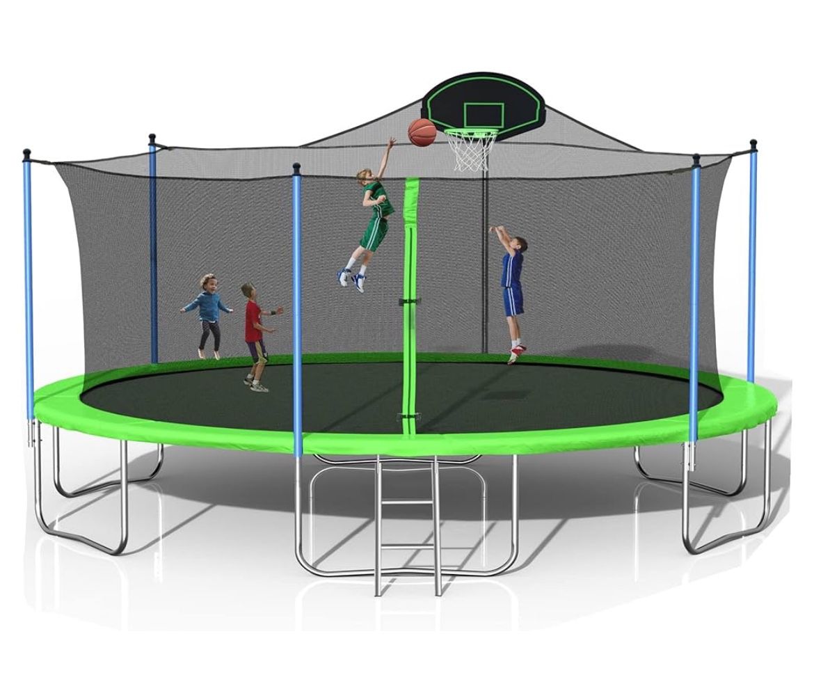 ✌️ Evedy 16FT 14FT 12FT Trampoline Set with Swing, Slide, Basketball Hoop,Sports Fitness Trampolines with Enclosure Net, Recreational Trampolines for 