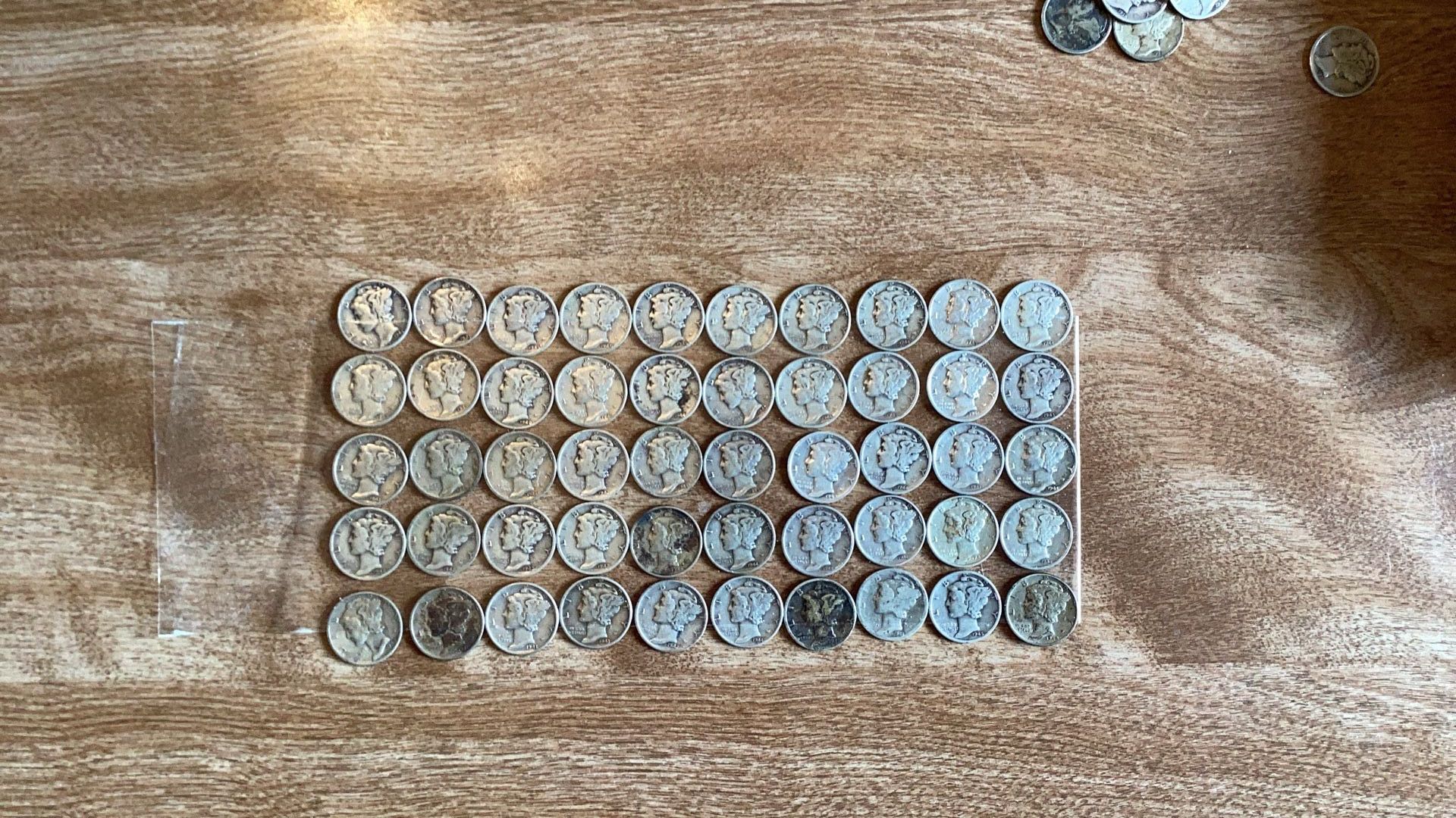 50 Silver Mercury Dimes, all 1940’s.    90% Silver