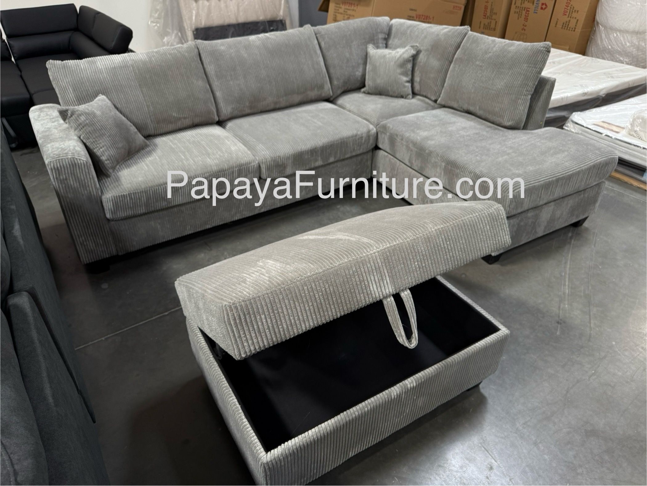 106”L Plush Sectional Sofa And Ottoman, Sectional And Storage Ottoman, Grey Couch, Grey Sofa, Gray Sectional, L-Shaped Couch, Sofas, Living Room Sofa
