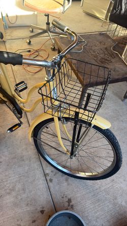 Yellow Cruiser Bicycle with Front Basket
