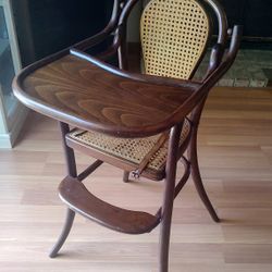 Antique Pansy Ellen Bentwood & Cane High Chair 