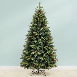 6.5ft artificial fir christmas tree with pine cones and ornaments included
