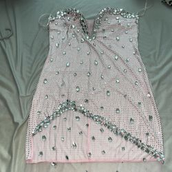 Jeweled Light Pink Strapless Dress