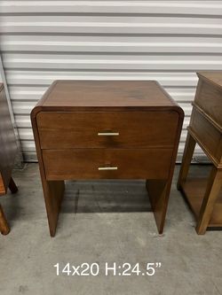 Wood 2-Drawer Nightstand with Brass Handles
