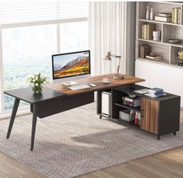 Tribesigns L-Shaped Computer Desk with File Cabinet, 78.74 Inch Large Executive Office Desk with Shelves, Industrial Business Furniture Desk Workstati