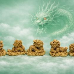 5 Of 4x2” Ivory  🐲🐉 Dragon Statue Figurine Legacy of the Celestial Dragon