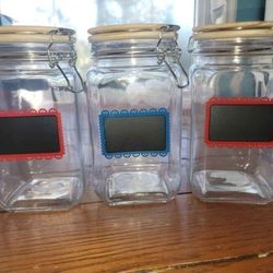 🆕️NEW 3 GLASS CANISTERS 40.6 OZ .  7.5 INCHES  TALL