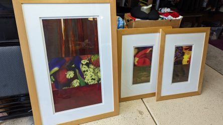 Wood Finish Picture Frames. 3 Total.