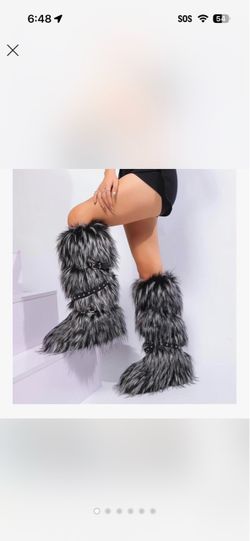Dolls Kill Fur Knee-High Boots with Buckle Straps