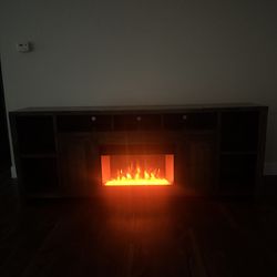 70” Electric Fireplace TV Stand – Color Changing Flames – Rustic Wood Entertainment Center