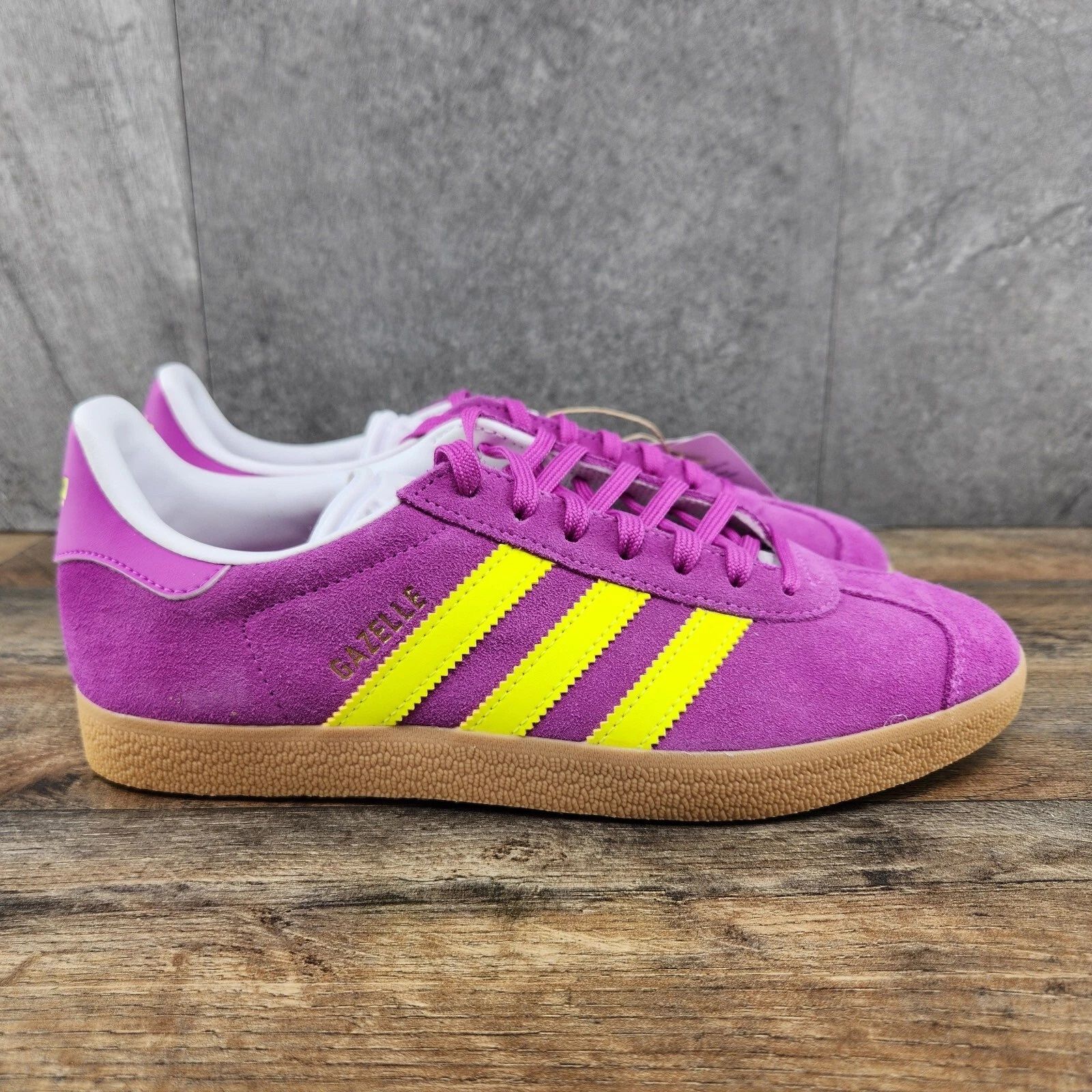 Women's Adidas Originals Gazelle Casual Shoes - Purple Burst Solar Yellow - Size 7.5