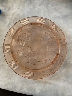 Pink Vintage Glass Cake Plate
