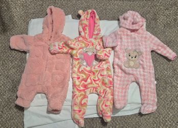 Baby Girl Fleece Snowsuit Bundle Set of 3