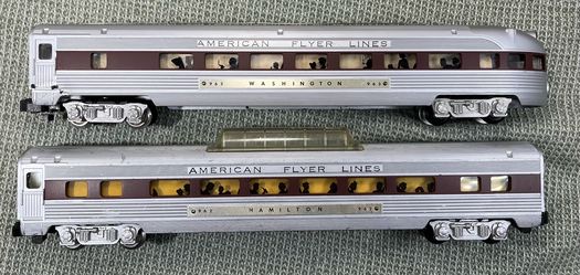 American Flyer Lines Washington 963 Hamilton 962 Dome Observation Passenger Car THE A.C. GILBERT USA Model Train vintage retro classic