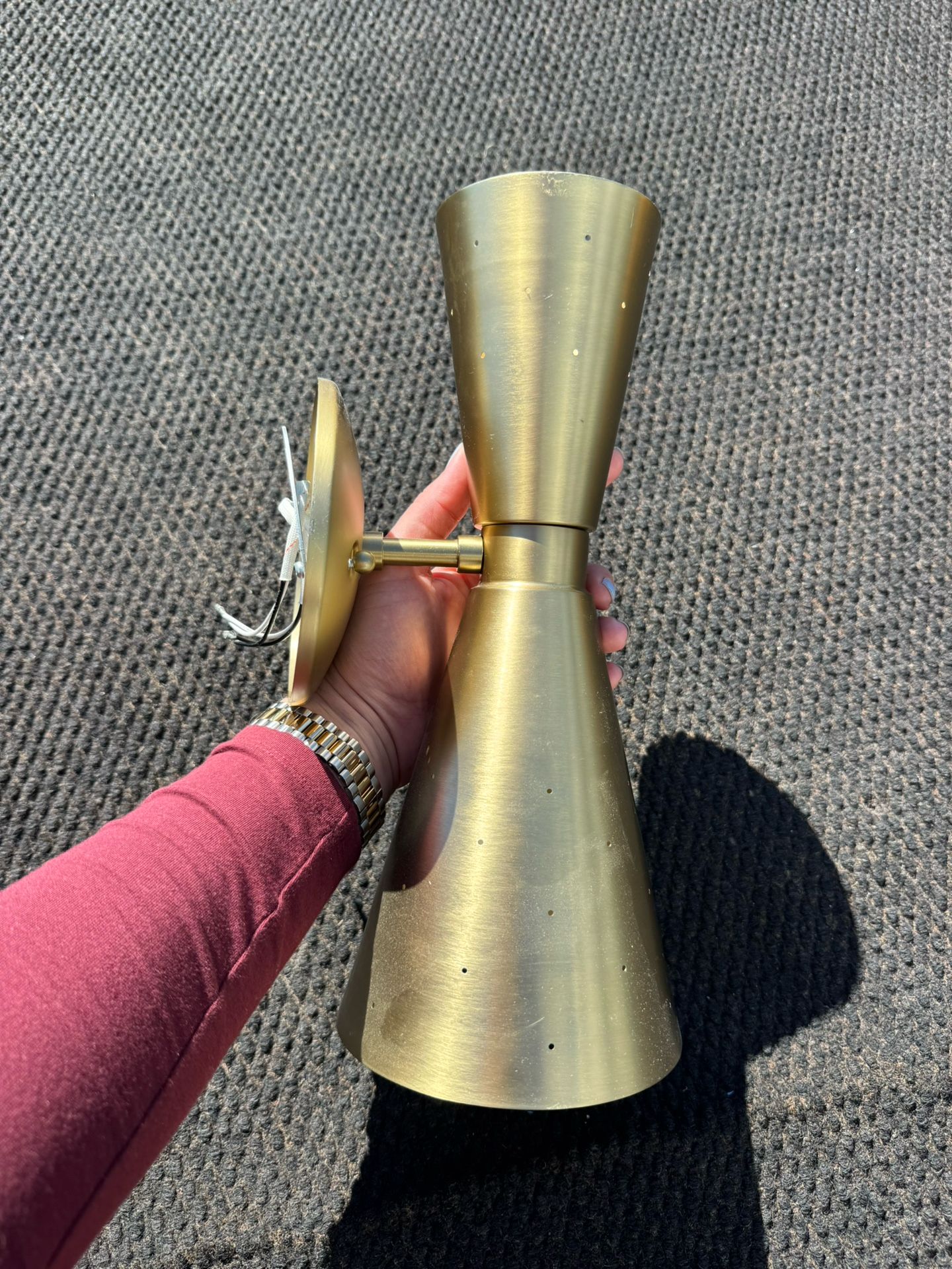 2-Light Gold Pinhole Horn Wall Sconce with Light Direction of Up and Down Hourglass Shaped Industrial Wall Sconce Lamp