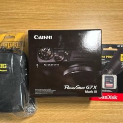 Canon G7x Mark III (BRAND NEW IN BOX) + Case + SD card