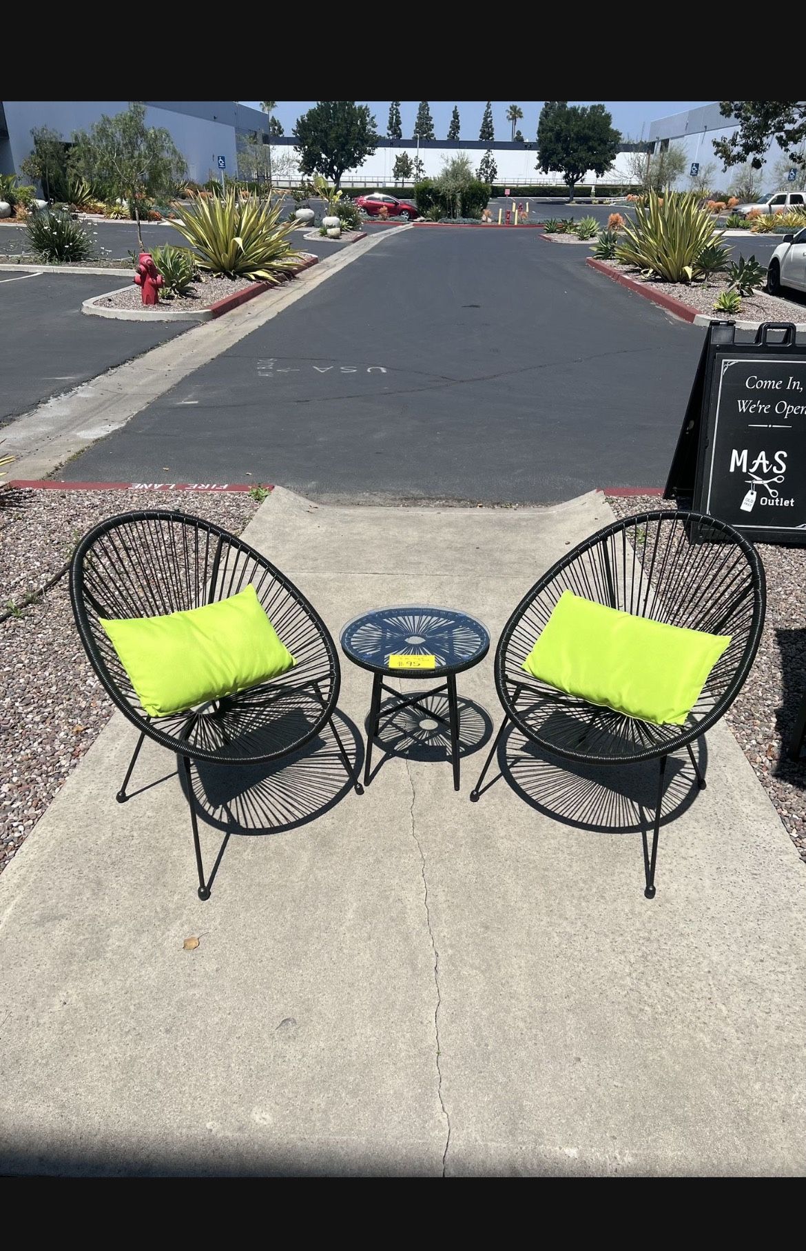 $95.00 New 3 Pieces Outdoor Patio Acapulco Chair Table Set With Glass Bistro Porch Poolside
