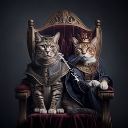 Royal Cats Canvas, Cats Art, Royal Crown Wall Decor, Living Room Decor, Cats Print Art canvas or poster