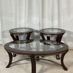 3 Piece Glass Top Coffee Tables / Mesas De Sala 