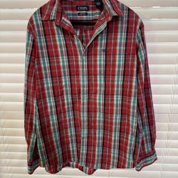Vintage 80s Ralph Lauren Chaps Red Green Blue Plaid Button Up Shirt L