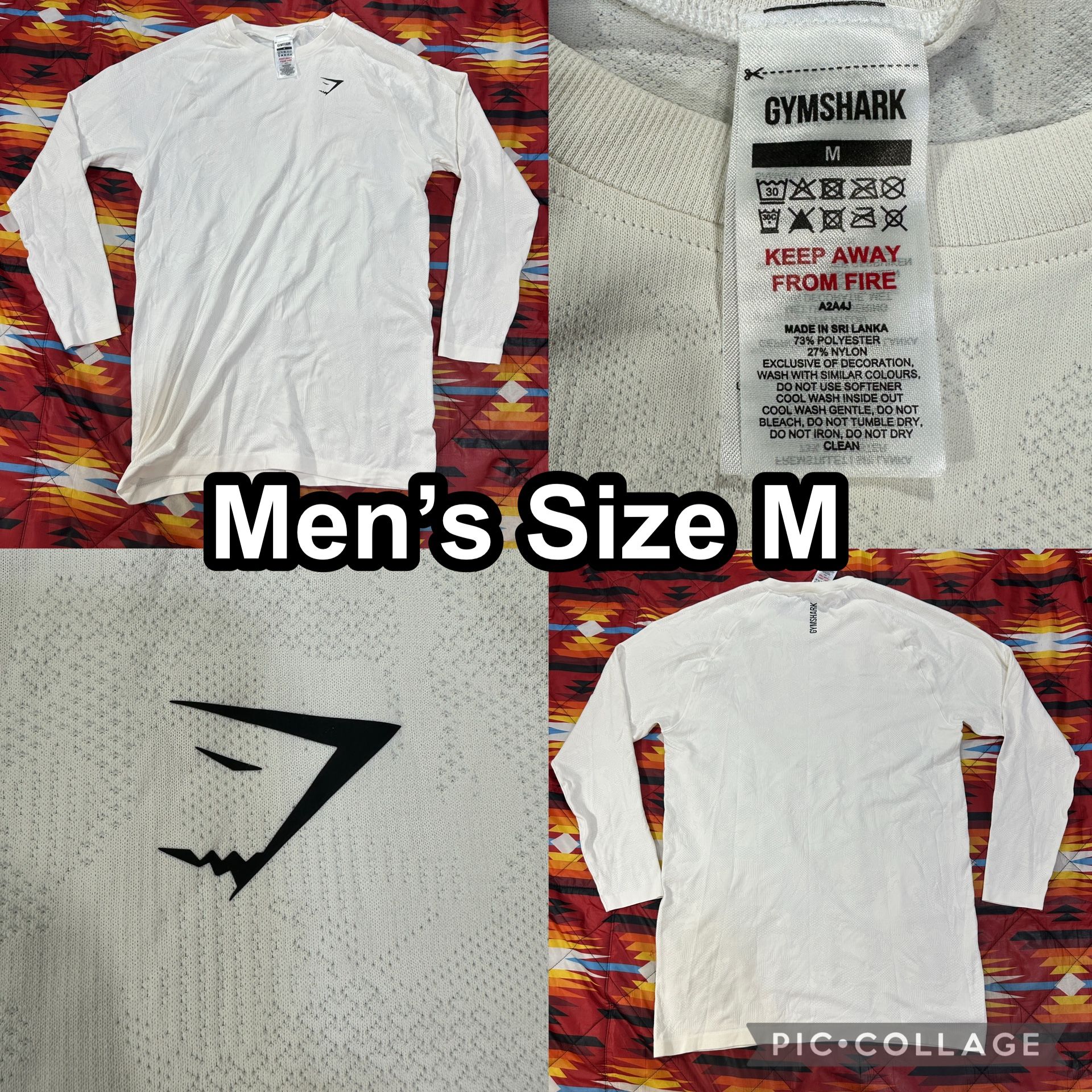 Gymshark Geo Seamless Long Sleeve White T-Shirt Men’s Medium Performance Gym
