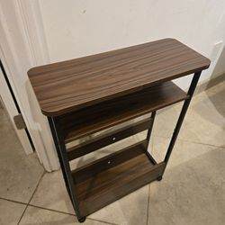 Vintage Slim Side Table With 3 Tier Storage And Magazine Rack 