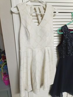 Jade Kristopher Size 9 Off White with gold glittery cross pattern v neck ;with cute strappy, criss cross back