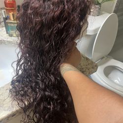 Burgundy Deep Wave Wig 22 Inch
