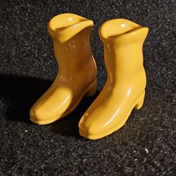 Vintage Ceramic 2.5" In Height And 2.5" In Length Yellow Boots Toothpick Holder?