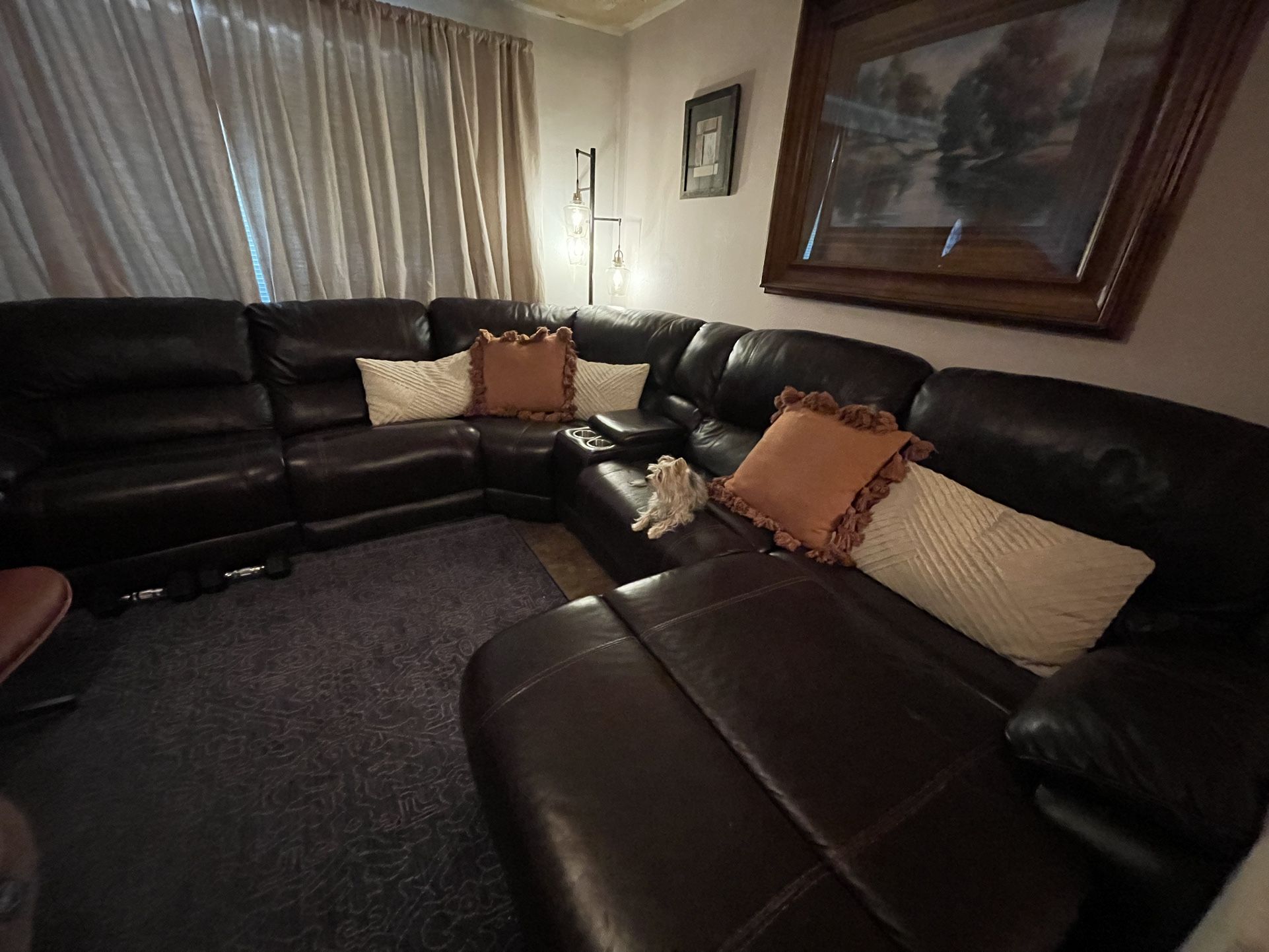 Brown Leather Powered Sectional Couch 