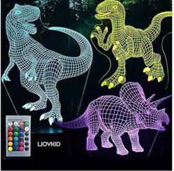 3D Dinosaur Night Light - 3D Illusion Lamp Three Pattern and 7 Color Change Decor Lamp with Remote Control 