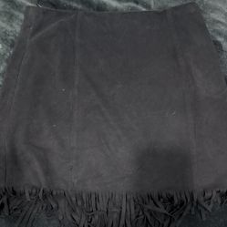 Black Mini Suede Fringe Skirt 