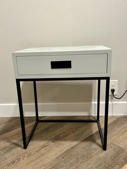 Modern Grey Side Table with Black Metal Frame