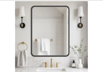 WallBeyond Black Bathroom Mirror for Wall 30x40 Inch Wooden Frame Rectangle Mirror for Farmhouse Bathroom Vanity Wall Mounted Decorative Mirror (Horiz