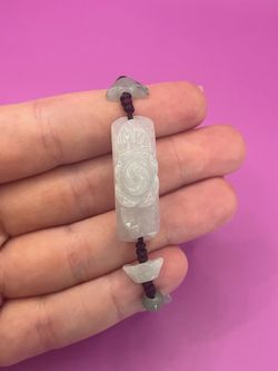 Carved Jade Stone Bracelet with Braided Cord