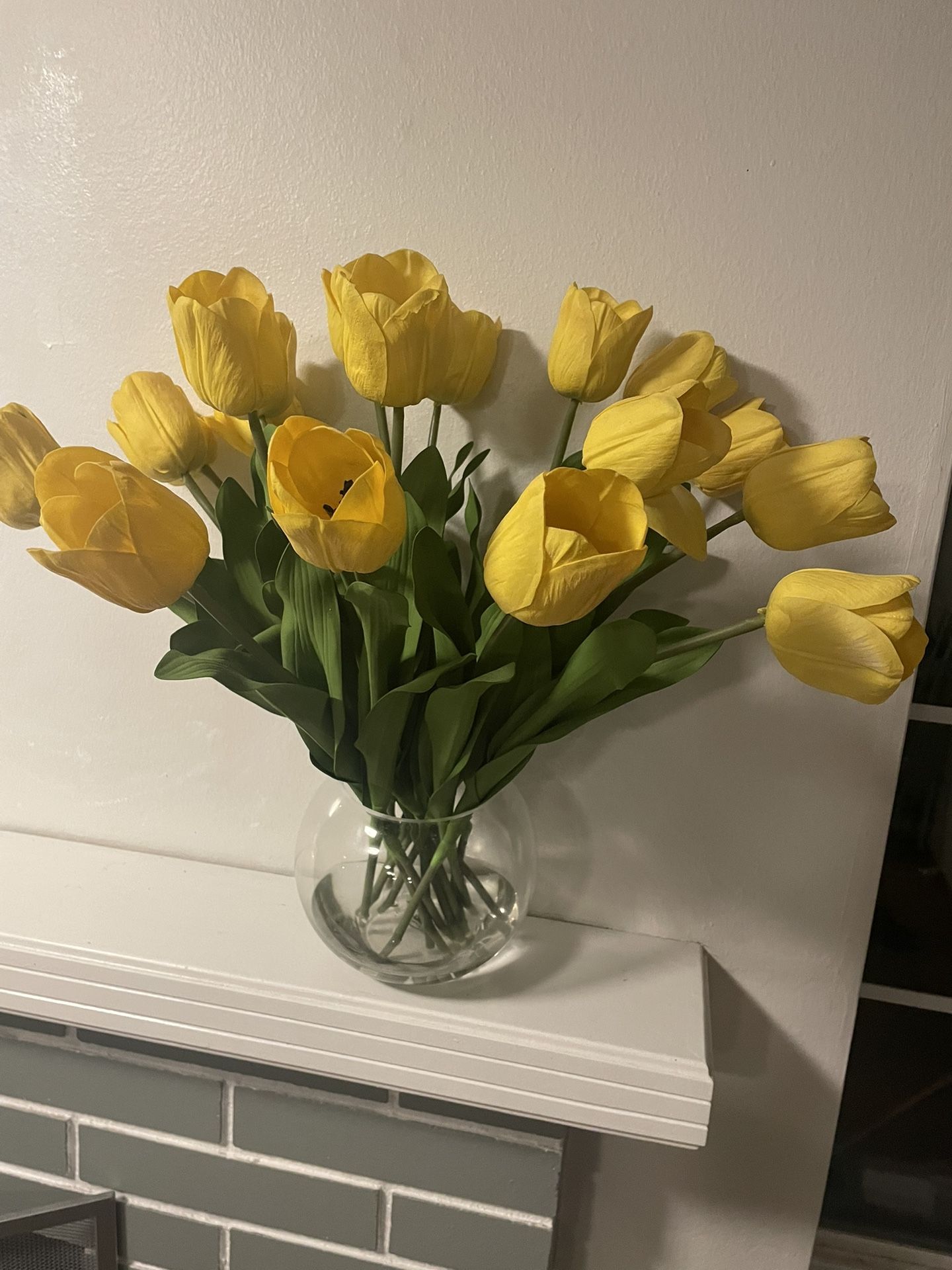 Pitale Hand Crafted Yellow Artificial Tulip Arrangement in Glass Vase