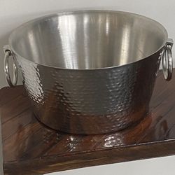Hammered Stainless Steel Double Walled Beverage Tub 15" In Diameter H7.5" Made In India"