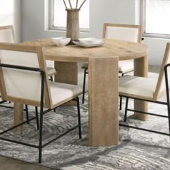 Brand New Oak, Beige & Black 5pc Formal Dining Table Set