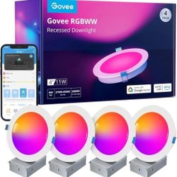 Govee Smart Recessed Lighting 4 Inch, Wi-Fi Bluetooth Direct Connect RGBWW LED Downlight, 65 Scene Mode Work Alexa & Google Assistant Retails $154