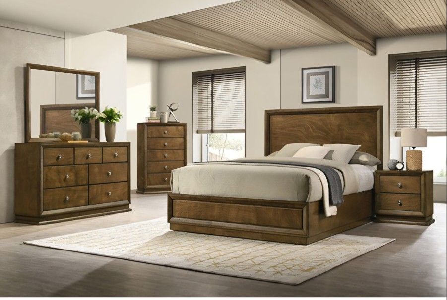Bedroom Set 4 Pc Walnut Finish New Especial Price