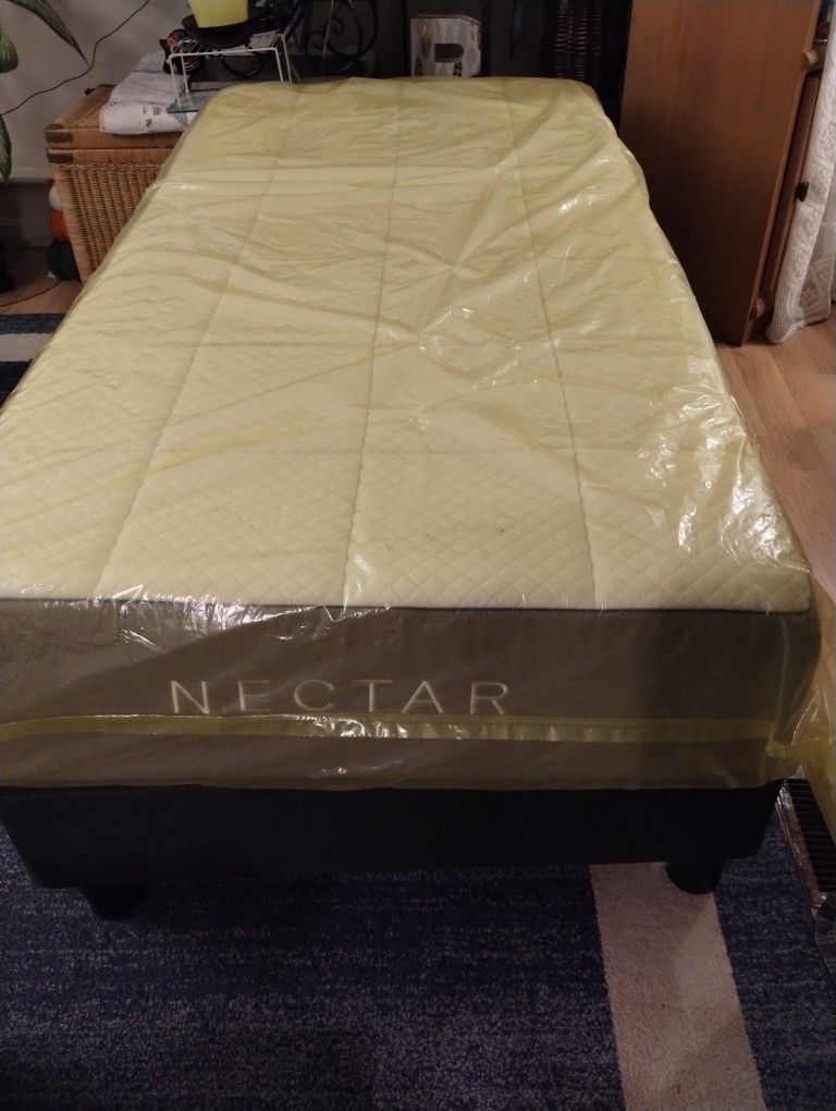 Brand New Double Nectar Mattress With Bed Frame. Mattress Never Used Sealed In Plastic
