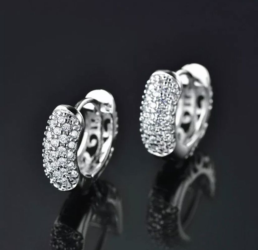 New Crystal Silver Tone Hoop Earrings with velvet gift bag