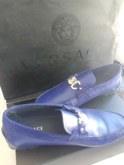 100% Authentic VERSACE Blue sued/leather Drivers