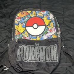 Pokemon Bioworld Backpack Book Bag 16" x 12" x 4" Pikachu Charmander Mewtwo Kids Used 