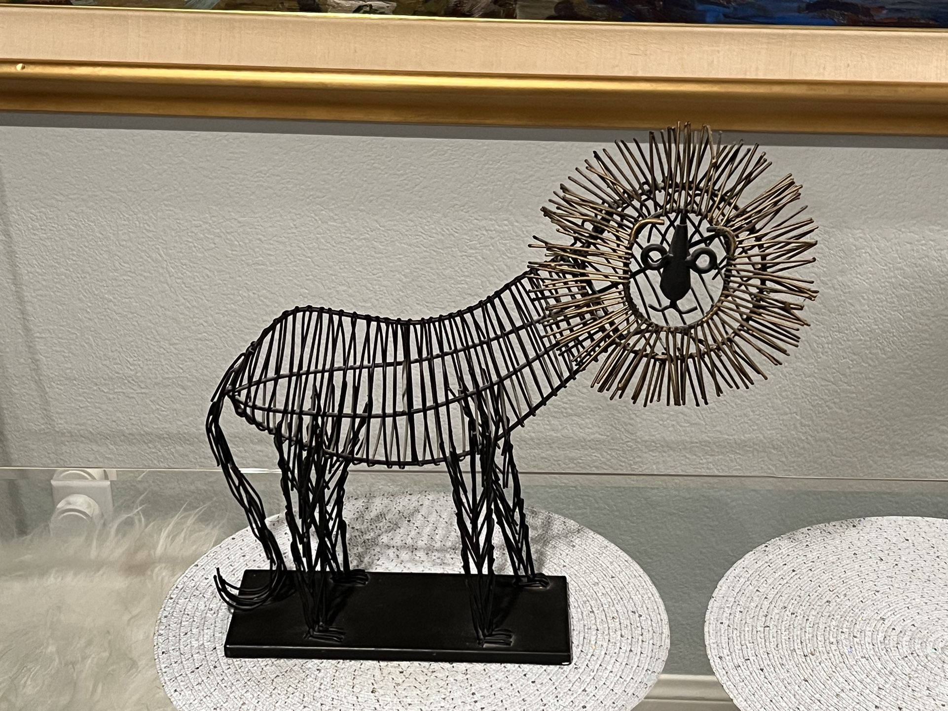 Metal Wire Lion Modern Sculpture -Style Of Jere- 18x16x5” Unsigned