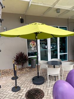 (3) Midtown 116" Round Green Outdoor Retractable Umbrella w/Stand