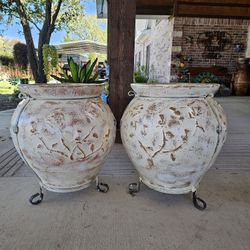 White Hummingbirds Clay Pots, Planters, Plants. Pottery, Talavera. $85 cada uno