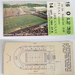 ARKANSAS RAZORBACKS Ticket Stub 1964 vs TULSA National Championship Season